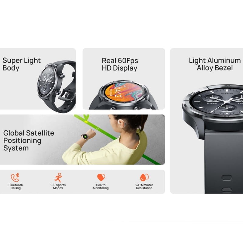 Mibro Watch A3 smartwatch con diseño elegante, monitoreo de salud y múltiples modos deportivos.