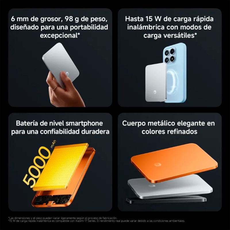 Xiaomi UltraThin Magnetic Power Bank 5000 15W batería externa magnética ultradelgada con carga inalámbrica rápida